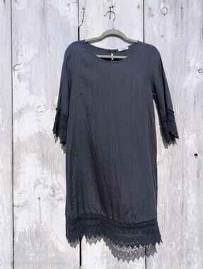 Rosemarine Italian Linen Coastal Mori Kei Crochet Lace Tunic Dress Women's S